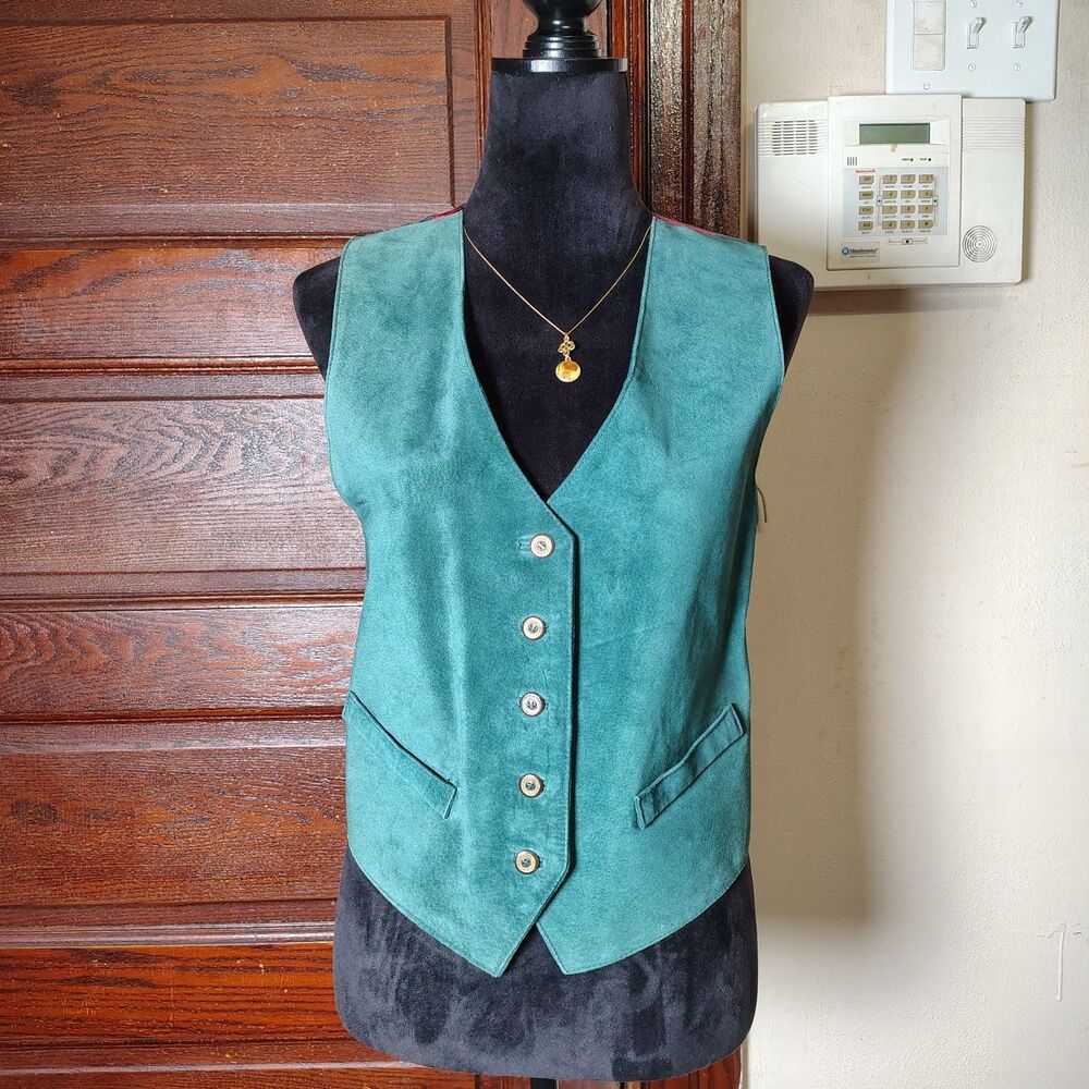Leather Suede Turquoise Poetcore Western Unisex Vest Sz Medium